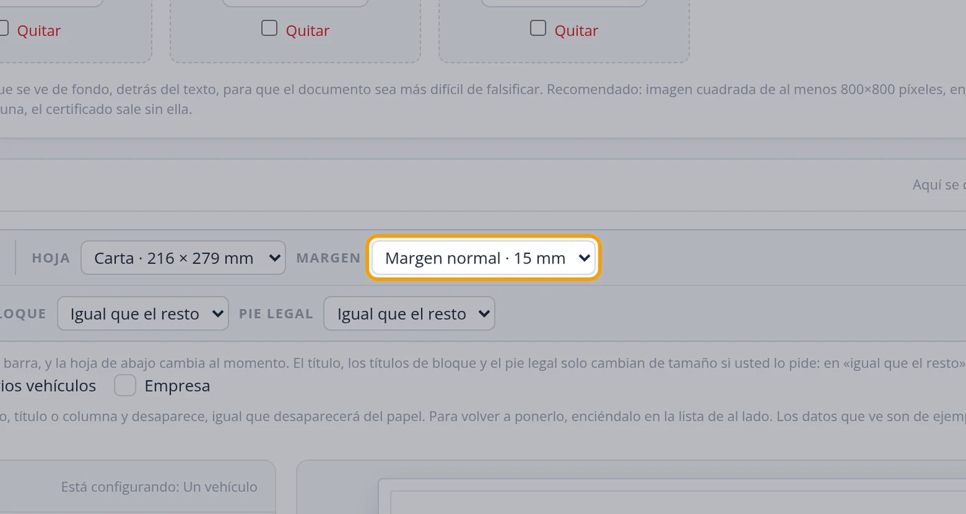 Elija el margen, si lo quiere