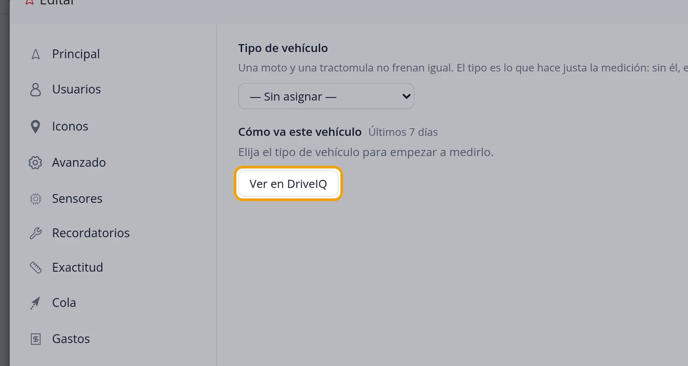 Para verlo en DriveIQ, pulse Ver en DriveIQ