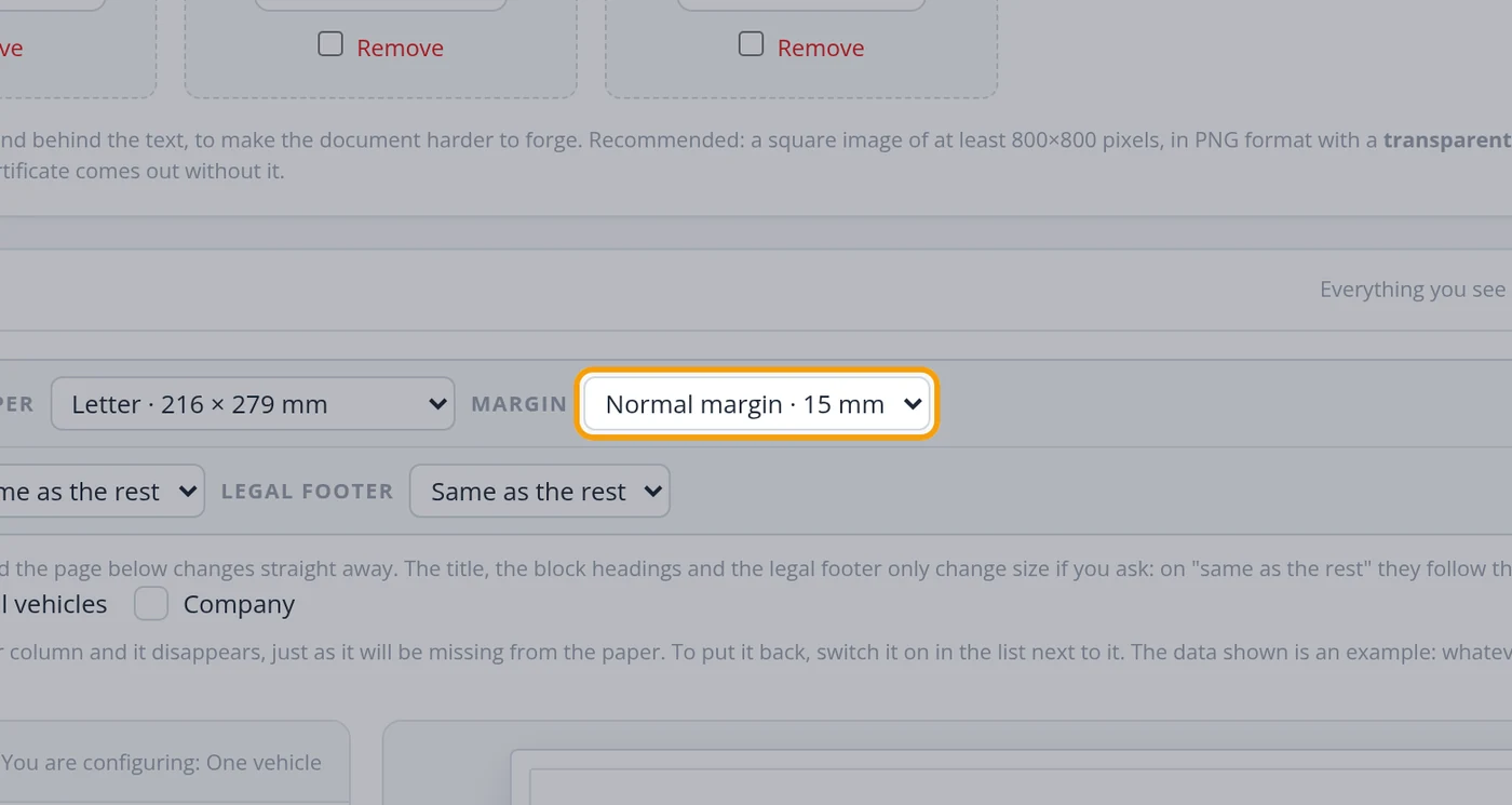 Choose the margin, if you want one