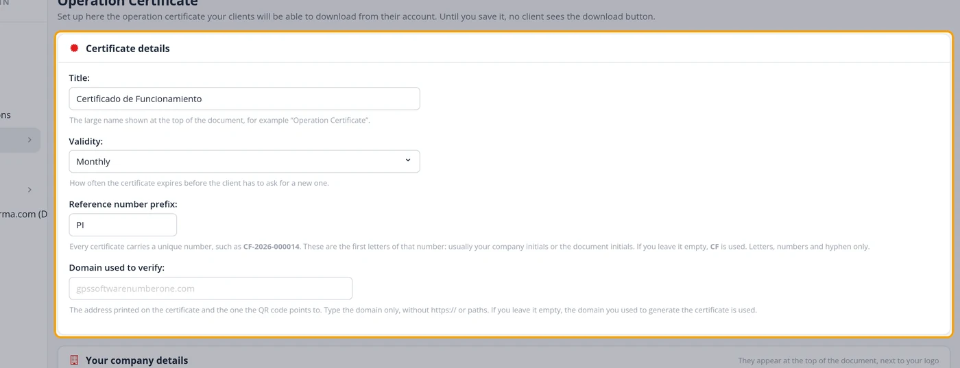 Fill in the certificate details