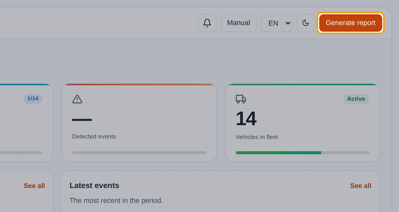 With DriveIQ, the report for the whole fleet: click Generate report