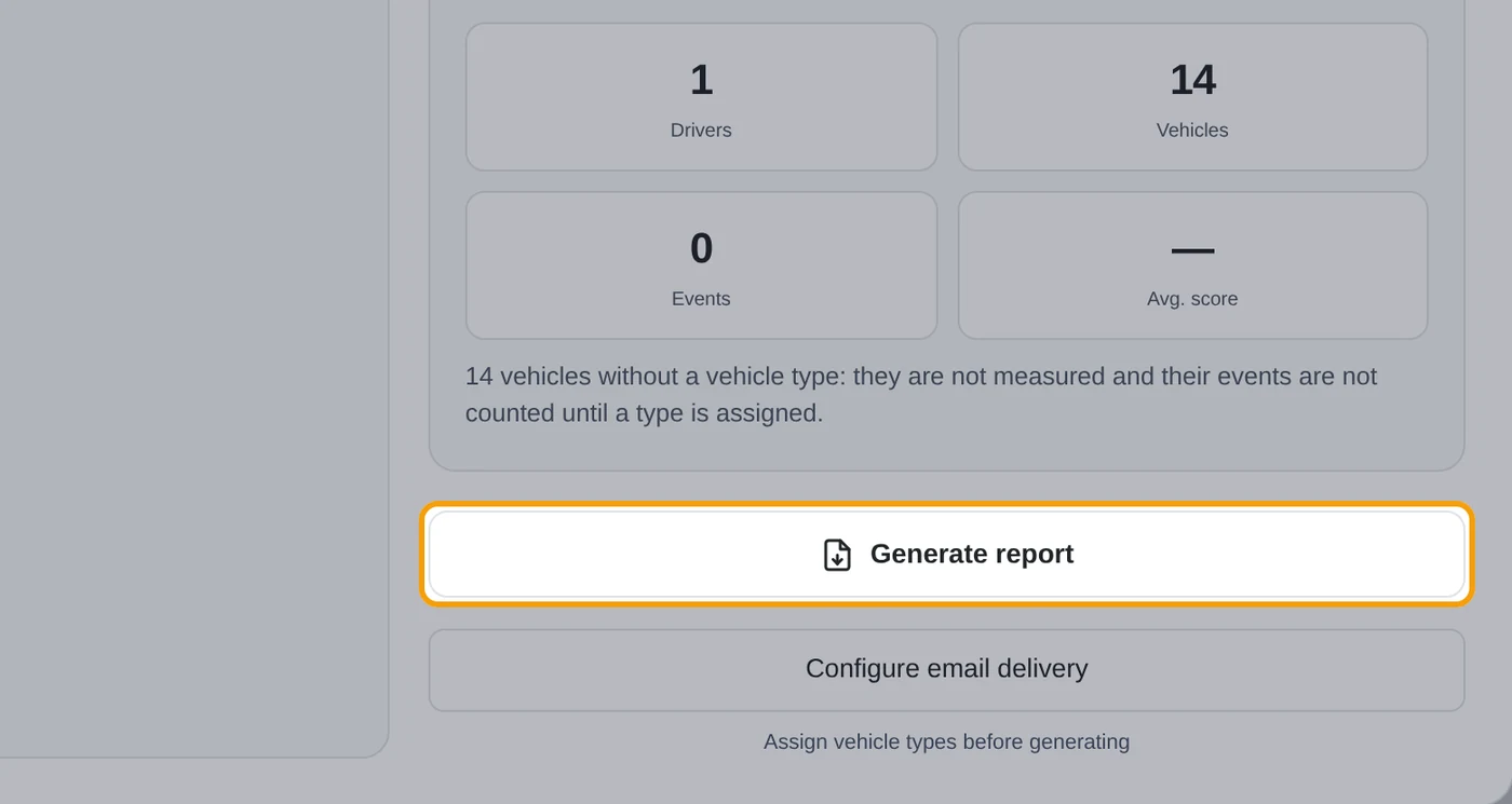 Choose period, vehicles and formats, and click Generate report