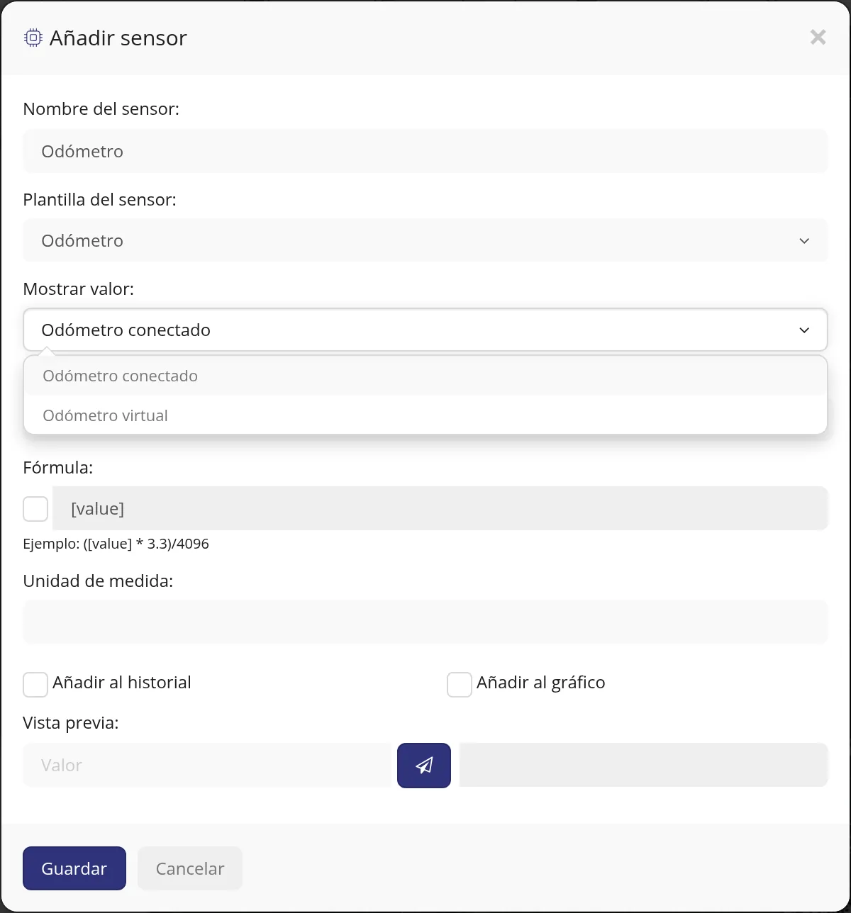Paso 6: Elija en «Mostrar valor:» entre conectado y virtual