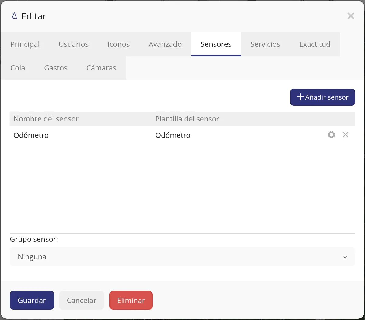 Paso 3: Si YA existe el odómetro, pulse el lápiz; si no, «Añadir sensor»