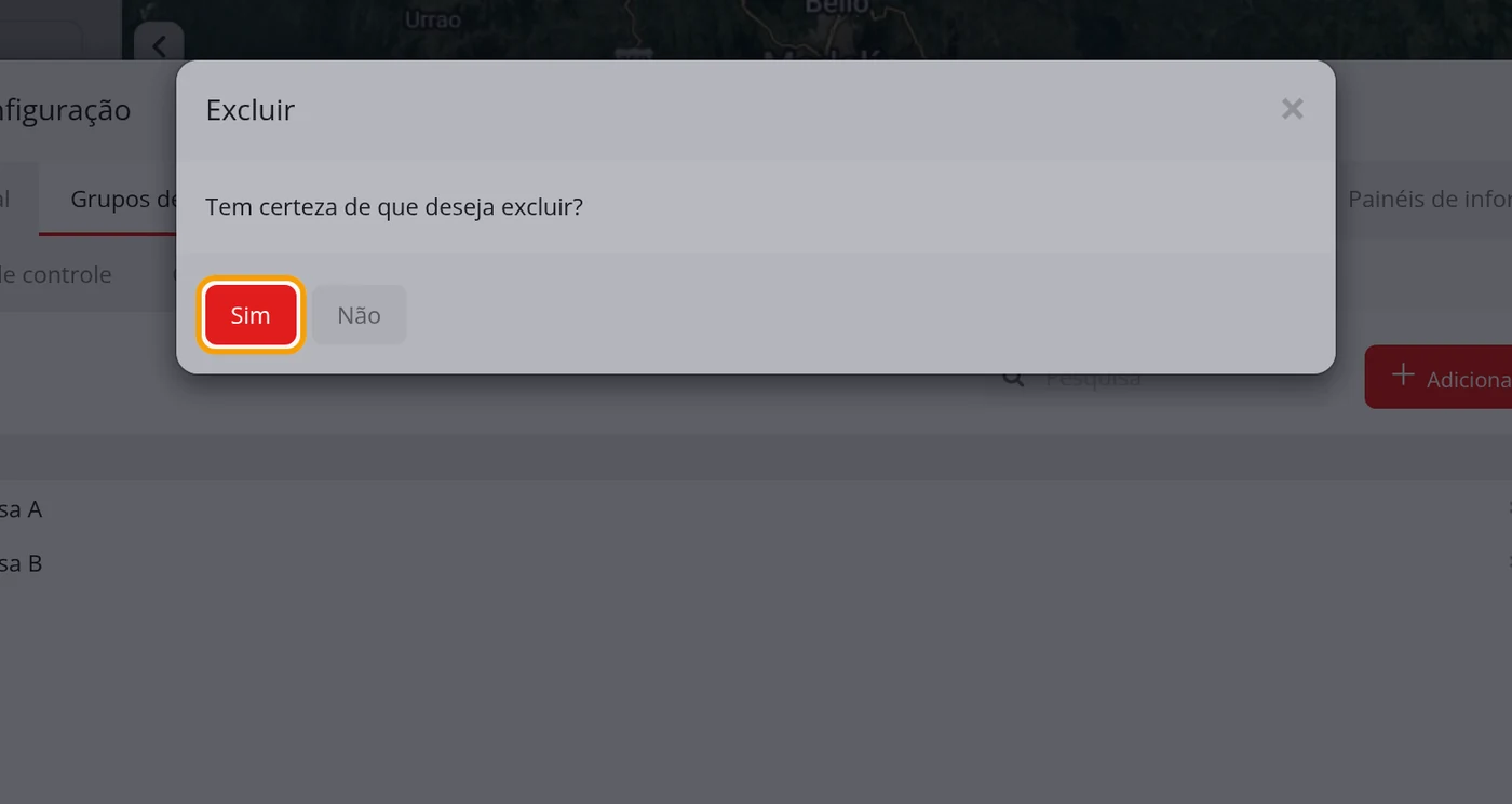 Confirme com Sim