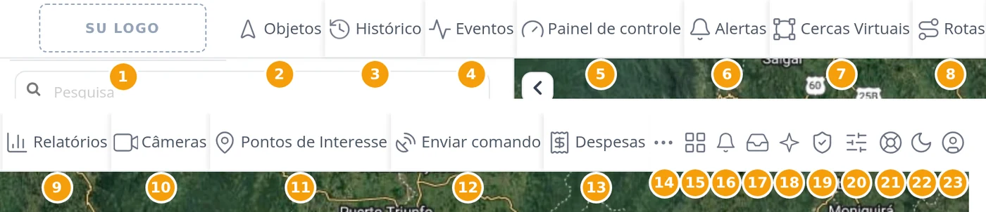 A barra de cima, da esquerda para a direita