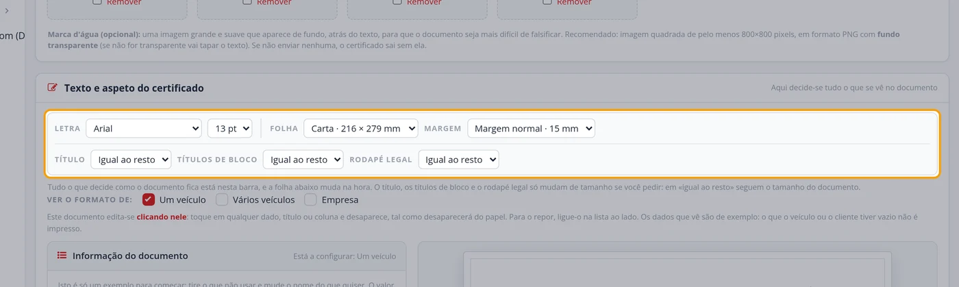 A barra de cima comanda a aparência