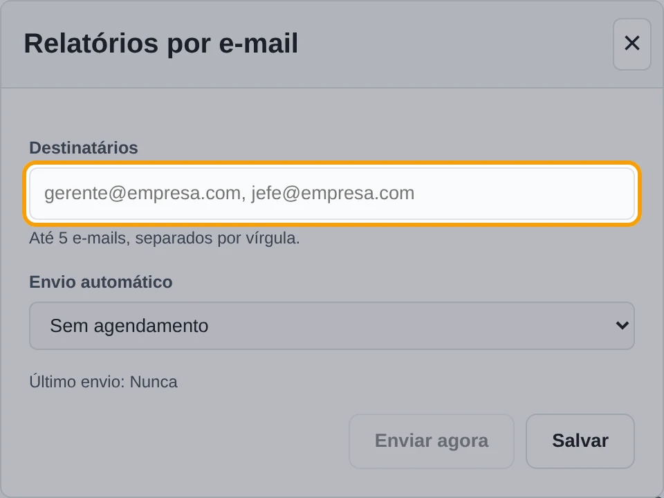 Agendar o relatório: Configurar envio por e-mail