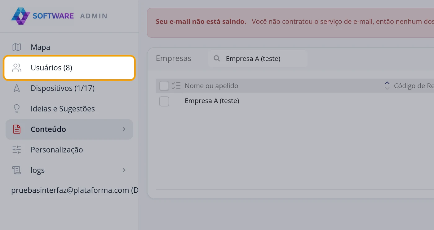 Para criar um usuário desta empresa, entre em Usuários
