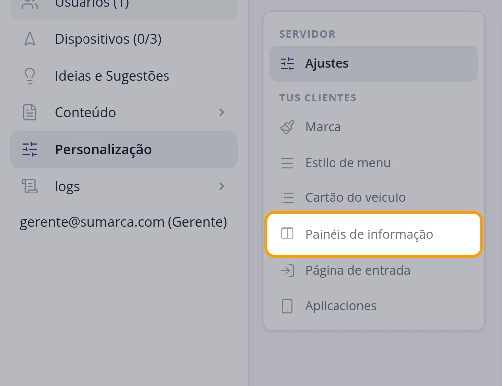 Clique em Painéis de informação