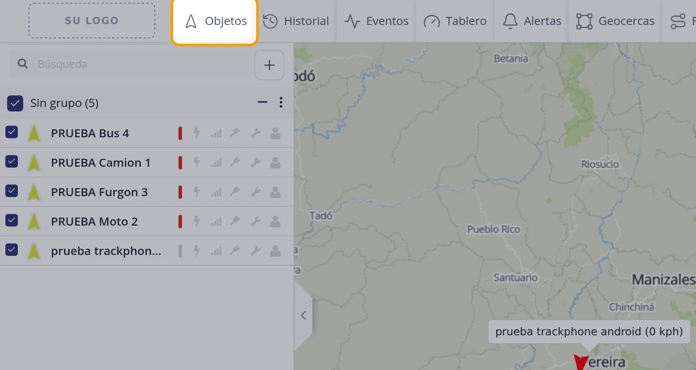 Paso 1: Pulse Objetos en la barra de arriba